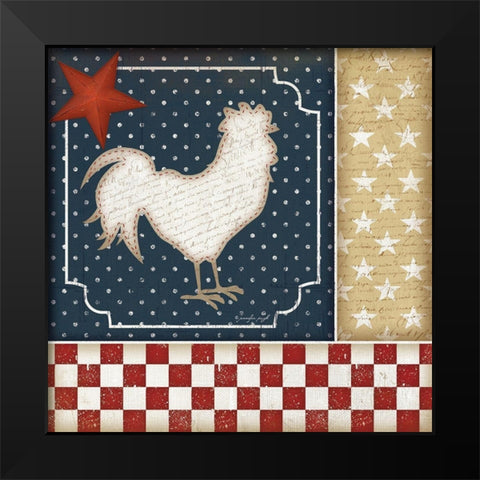 Red White and Blue Rooster I Black Modern Wood Framed Art Print by Pugh, Jennifer