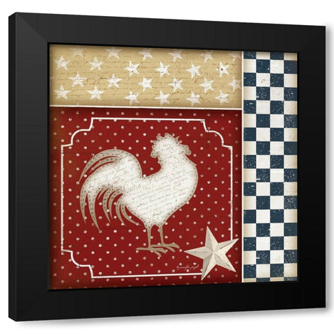 Red White and Blue Rooster IV Black Modern Wood Framed Art Print with Double Matting by Pugh, Jennifer