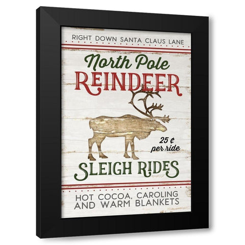 Vintage Reindeer Rides Black Modern Wood Framed Art Print with Double Matting by Pugh, Jennifer