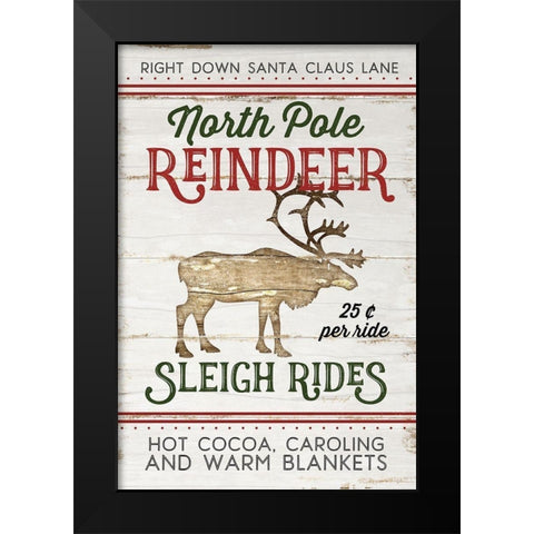 Vintage Reindeer Rides Black Modern Wood Framed Art Print by Pugh, Jennifer