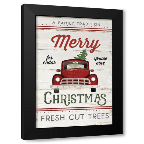 Vintage Truck Merry Christmas Black Modern Wood Framed Art Print with Double Matting by Pugh, Jennifer