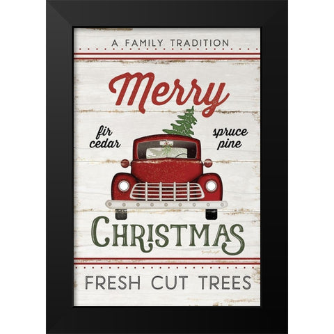 Vintage Truck Merry Christmas Black Modern Wood Framed Art Print by Pugh, Jennifer