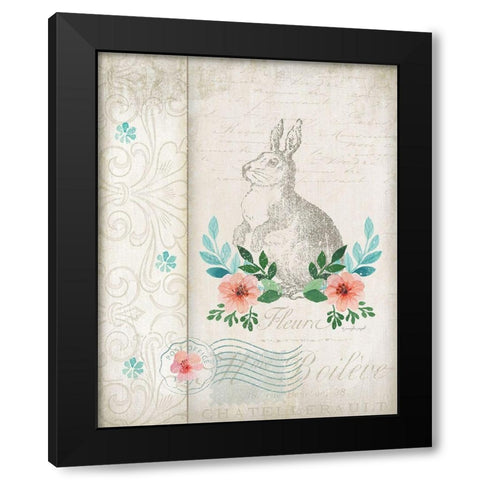 French Spring Rabbit Black Modern Wood Framed Art Print by Pugh, Jennifer