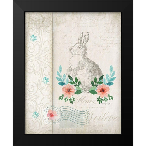 French Spring Rabbit Black Modern Wood Framed Art Print by Pugh, Jennifer