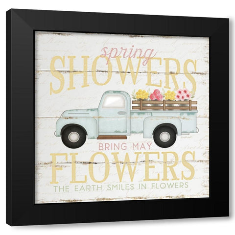 Spring Showers Truck Black Modern Wood Framed Art Print with Double Matting by Pugh, Jennifer