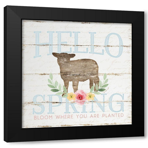 Hello Spring Black Modern Wood Framed Art Print with Double Matting by Pugh, Jennifer