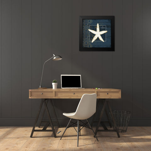 Relax Starfish Black Modern Wood Framed Art Print by Pugh, Jennifer