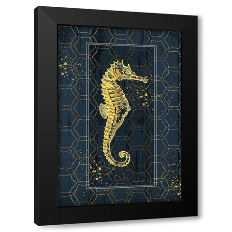 Gold Seahorse Black Modern Wood Framed Art Print with Double Matting by Pugh, Jennifer
