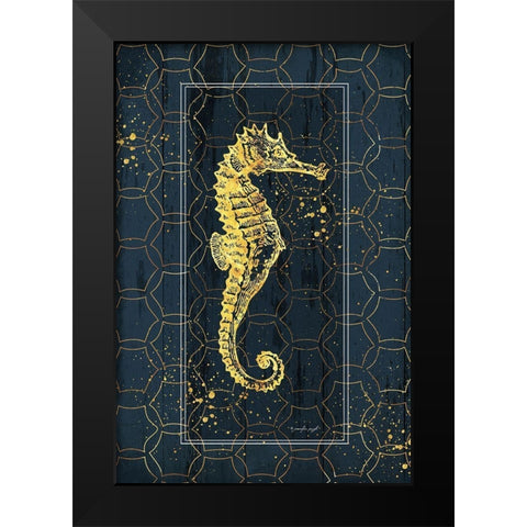Gold Seahorse Black Modern Wood Framed Art Print by Pugh, Jennifer