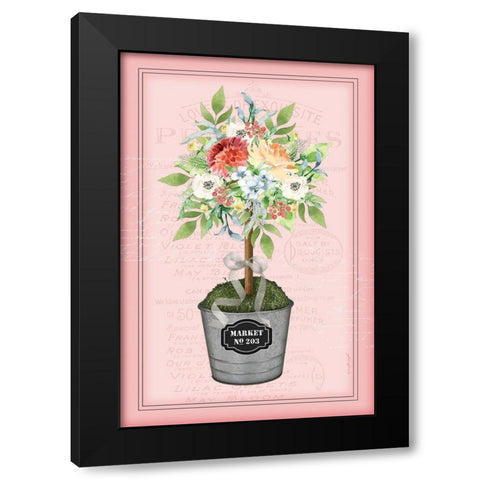 Floral Topiary - Pink Black Modern Wood Framed Art Print with Double Matting by Pugh, Jennifer