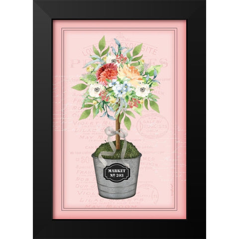 Floral Topiary - Pink Black Modern Wood Framed Art Print by Pugh, Jennifer