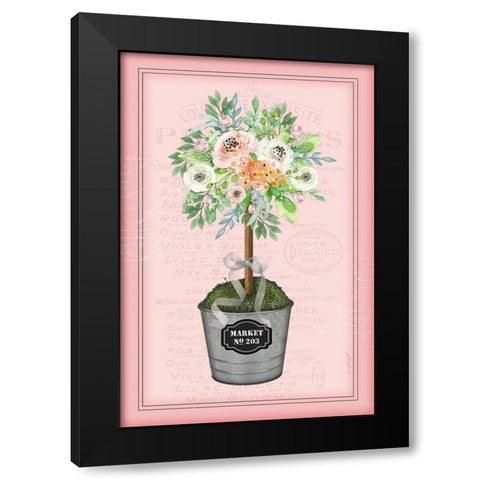 Floral Topiary II - Pink Black Modern Wood Framed Art Print with Double Matting by Pugh, Jennifer