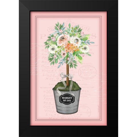 Floral Topiary II - Pink Black Modern Wood Framed Art Print by Pugh, Jennifer