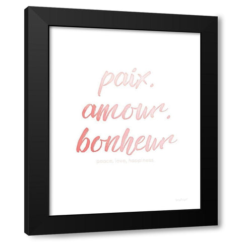 Paix Amour Bonheur Black Modern Wood Framed Art Print by Pugh, Jennifer