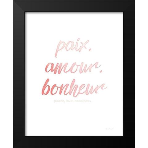 Paix Amour Bonheur Black Modern Wood Framed Art Print by Pugh, Jennifer