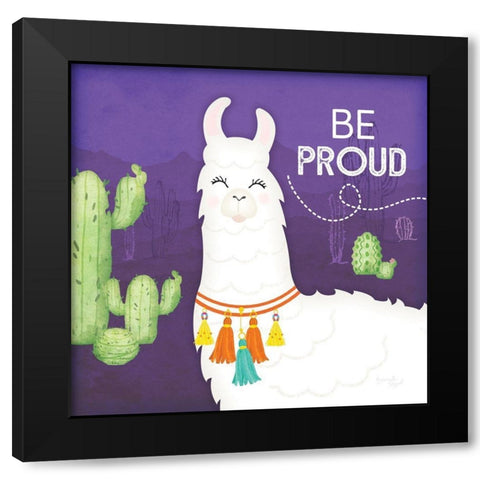 Be Proud Llama Black Modern Wood Framed Art Print by Pugh, Jennifer