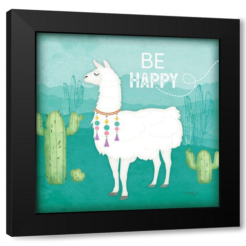 Be Happy Llama Black Modern Wood Framed Art Print by Pugh, Jennifer