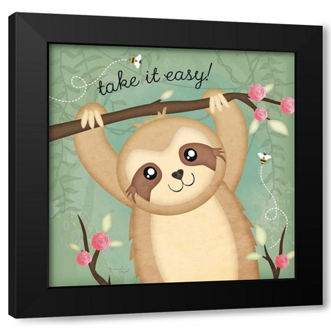 Take It Easy Sloth Black Modern Wood Framed Art Print with Double Matting by Pugh, Jennifer