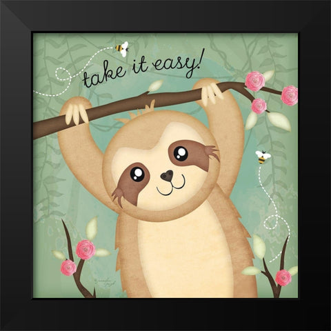 Take It Easy Sloth Black Modern Wood Framed Art Print by Pugh, Jennifer