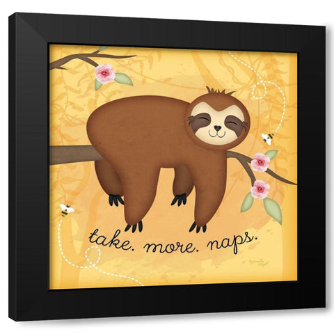 Take More Naps Sloth Black Modern Wood Framed Art Print by Pugh, Jennifer