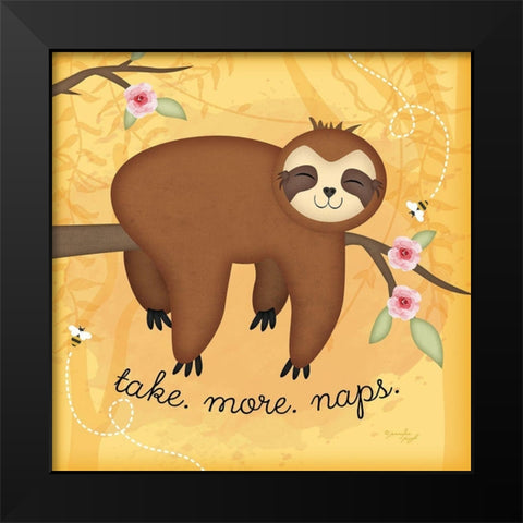 Take More Naps Sloth Black Modern Wood Framed Art Print by Pugh, Jennifer