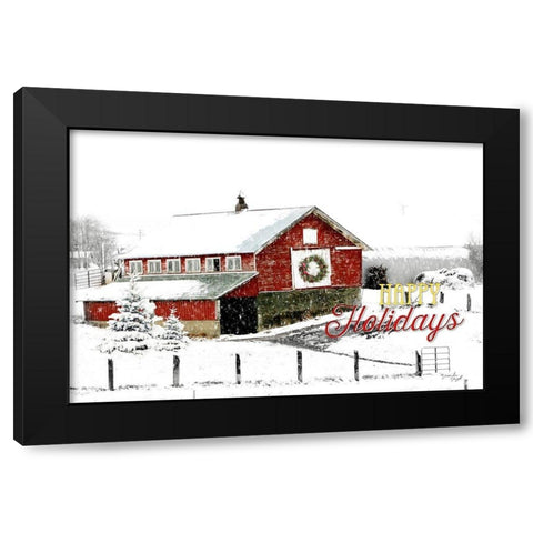 Happy Holidays Barn Black Modern Wood Framed Art Print with Double Matting by Pugh, Jennifer