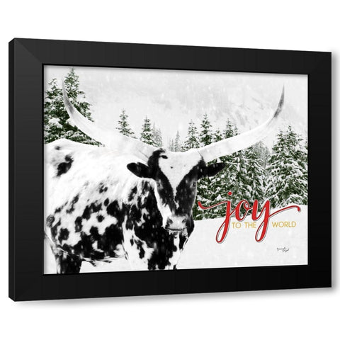 Joy to the World Longhorn Black Modern Wood Framed Art Print with Double Matting by Pugh, Jennifer