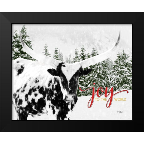 Joy to the World Longhorn Black Modern Wood Framed Art Print by Pugh, Jennifer