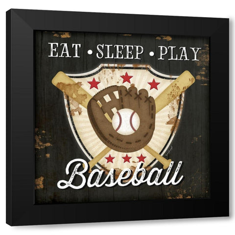 Eat, Sleep, Play, Baseball Black Modern Wood Framed Art Print with Double Matting by Pugh, Jennifer