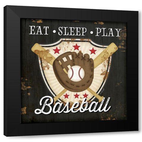 Eat, Sleep, Play, Baseball Black Modern Wood Framed Art Print by Pugh, Jennifer