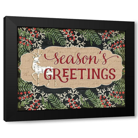 Seasons Greetings Black Modern Wood Framed Art Print with Double Matting by Pugh, Jennifer