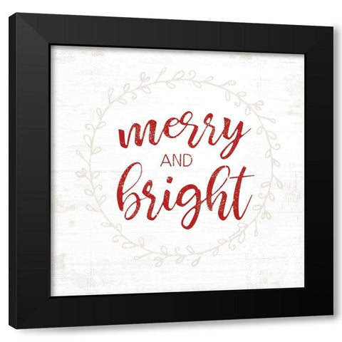 Merry and Bright - Red Black Modern Wood Framed Art Print with Double Matting by Pugh, Jennifer