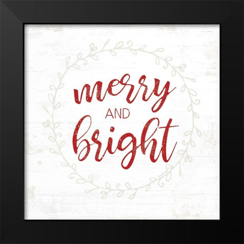 Merry and Bright - Red Black Modern Wood Framed Art Print by Pugh, Jennifer