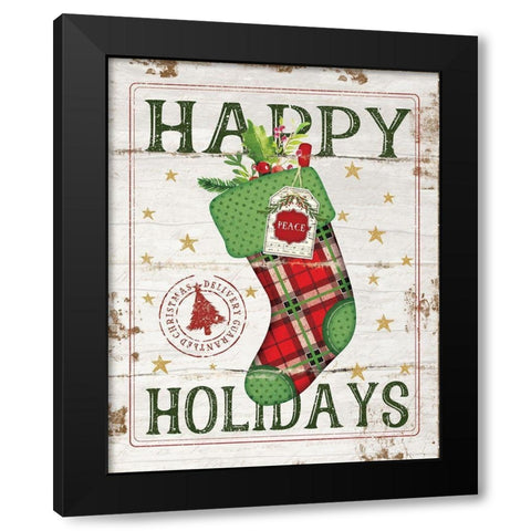 Happy Holidays Stocking Black Modern Wood Framed Art Print with Double Matting by Pugh, Jennifer