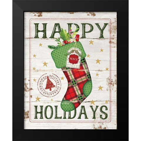 Happy Holidays Stocking Black Modern Wood Framed Art Print by Pugh, Jennifer