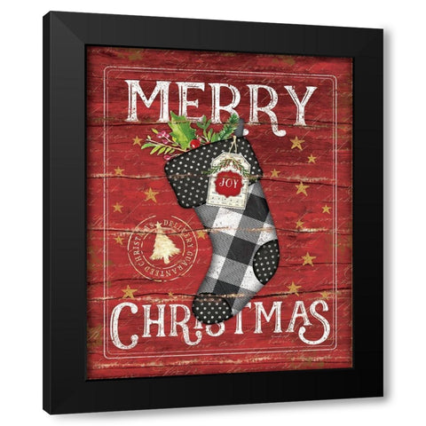 Merry Christmas Stocking Black Modern Wood Framed Art Print with Double Matting by Pugh, Jennifer