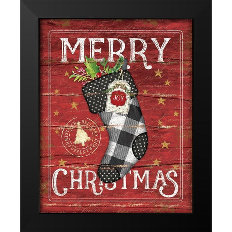 Merry Christmas Stocking Black Modern Wood Framed Art Print by Pugh, Jennifer