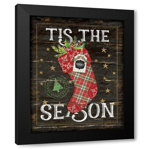 Tis the Season Stocking Black Modern Wood Framed Art Print with Double Matting by Pugh, Jennifer