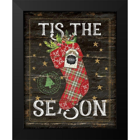 Tis the Season Stocking Black Modern Wood Framed Art Print by Pugh, Jennifer