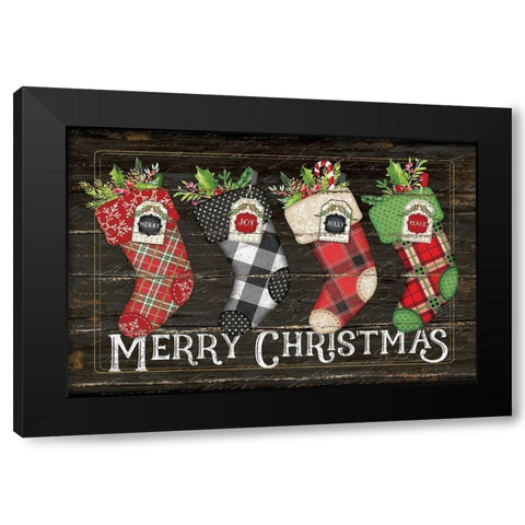 Merry Stockings Black Modern Wood Framed Art Print with Double Matting by Pugh, Jennifer