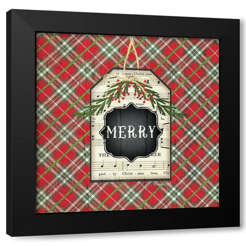 Merry Christmas Plaid Black Modern Wood Framed Art Print by Pugh, Jennifer