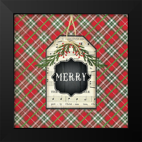 Merry Christmas Plaid Black Modern Wood Framed Art Print by Pugh, Jennifer