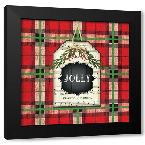 Jolly Christmas Plaid Black Modern Wood Framed Art Print by Pugh, Jennifer