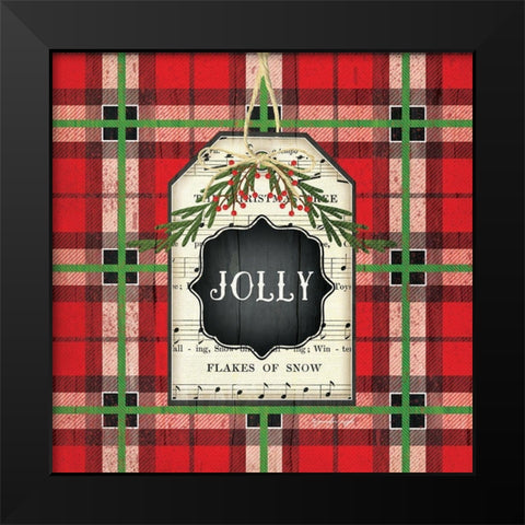 Jolly Christmas Plaid Black Modern Wood Framed Art Print by Pugh, Jennifer