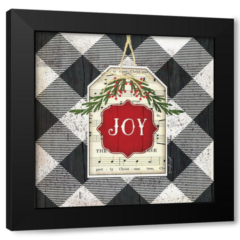 Joy Christmas Plaid Black Modern Wood Framed Art Print with Double Matting by Pugh, Jennifer