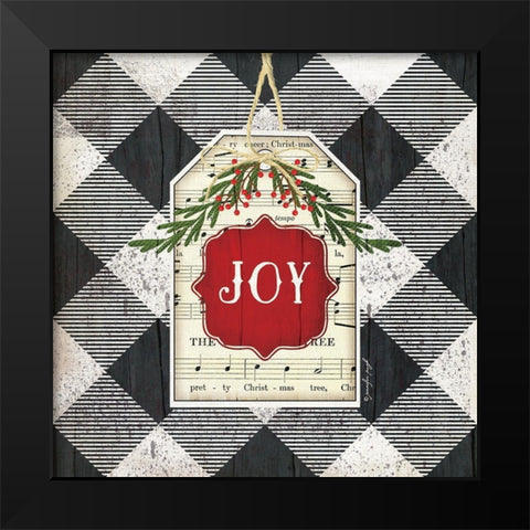 Joy Christmas Plaid Black Modern Wood Framed Art Print by Pugh, Jennifer