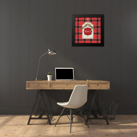 Peace Christmas Plaid Black Modern Wood Framed Art Print by Pugh, Jennifer