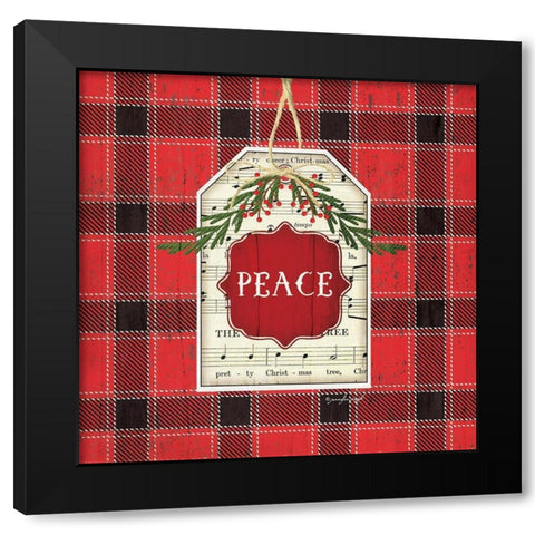 Peace Christmas Plaid Black Modern Wood Framed Art Print with Double Matting by Pugh, Jennifer