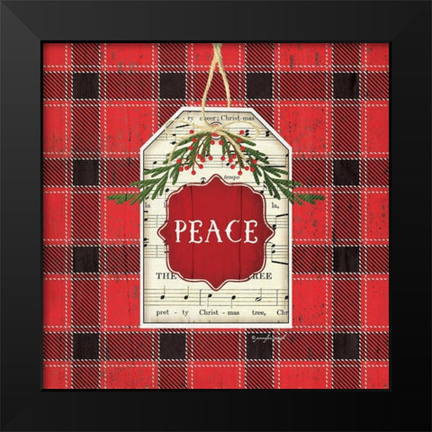 Peace Christmas Plaid Black Modern Wood Framed Art Print by Pugh, Jennifer