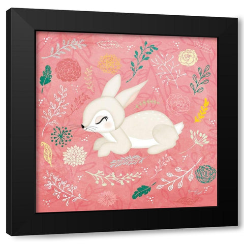 Woodland Bunny Black Modern Wood Framed Art Print with Double Matting by Pugh, Jennifer